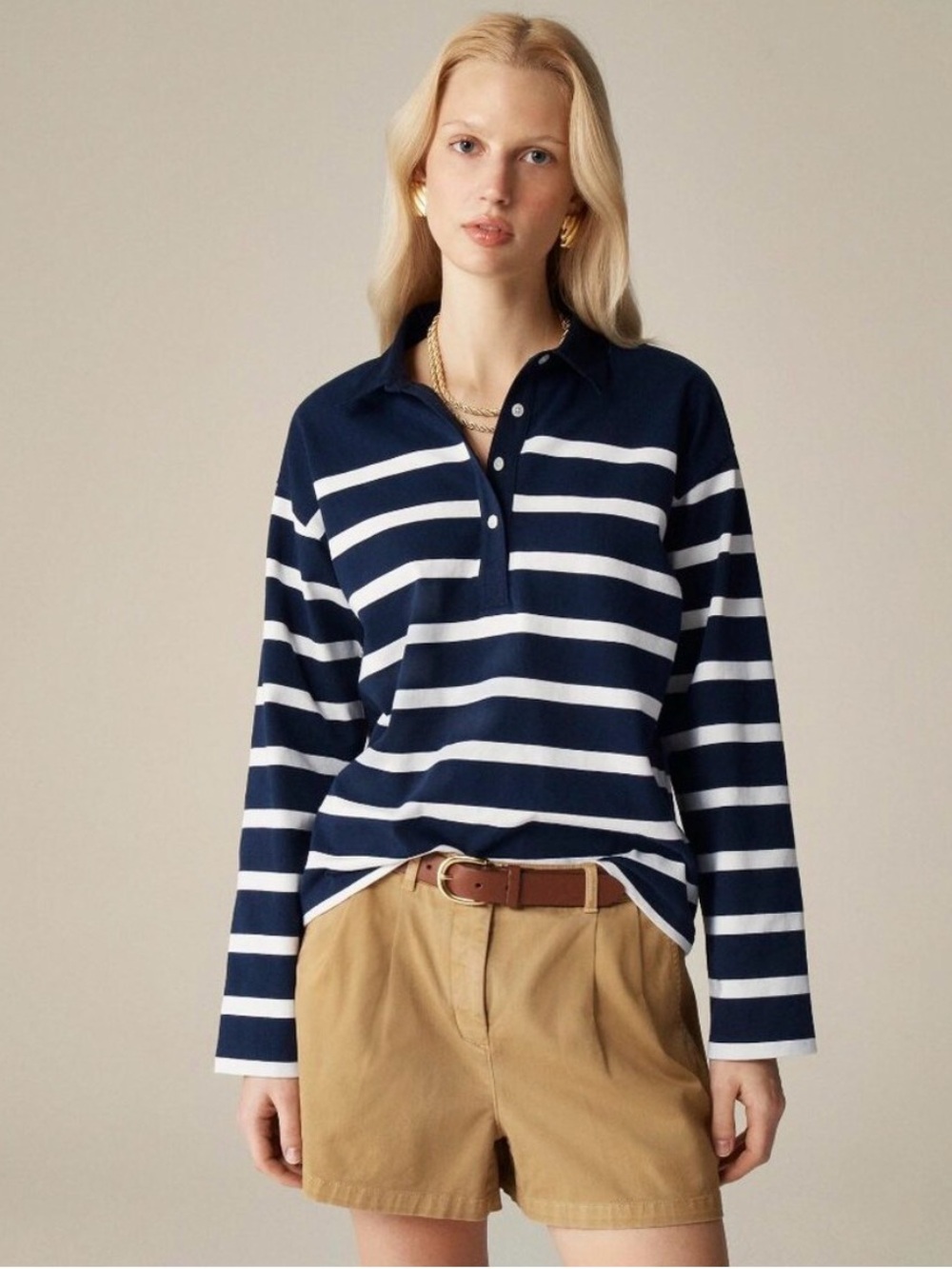 J. Crew Striped Collared Long Sleeve Polo Shirt
